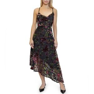 Stevie by Steve Madden Velvet Burnout Drape Neck Asymmetrical Hem Lace Up Back